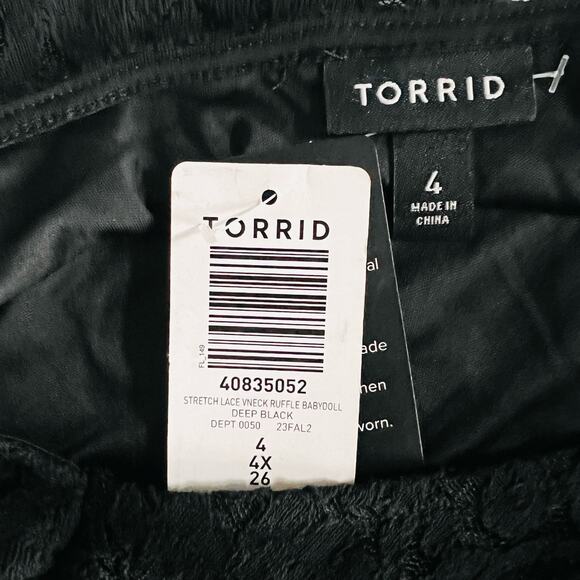 Torrid Stretch Lace V Neck Ruffle Babydoll Top Size 4X NWT Black - Picture 5 of 8